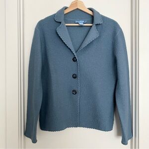 Vintage Evan-Picone Women's Wool Cardigan Sweater Jacket Size M Embroidery Blue
